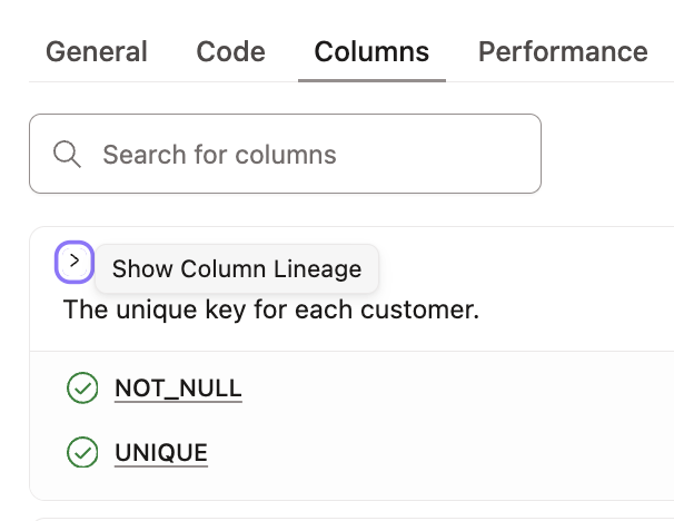 Example of the Columns tab and where to expand for the CLL Example of the Columns tab and where to expand for the CLL