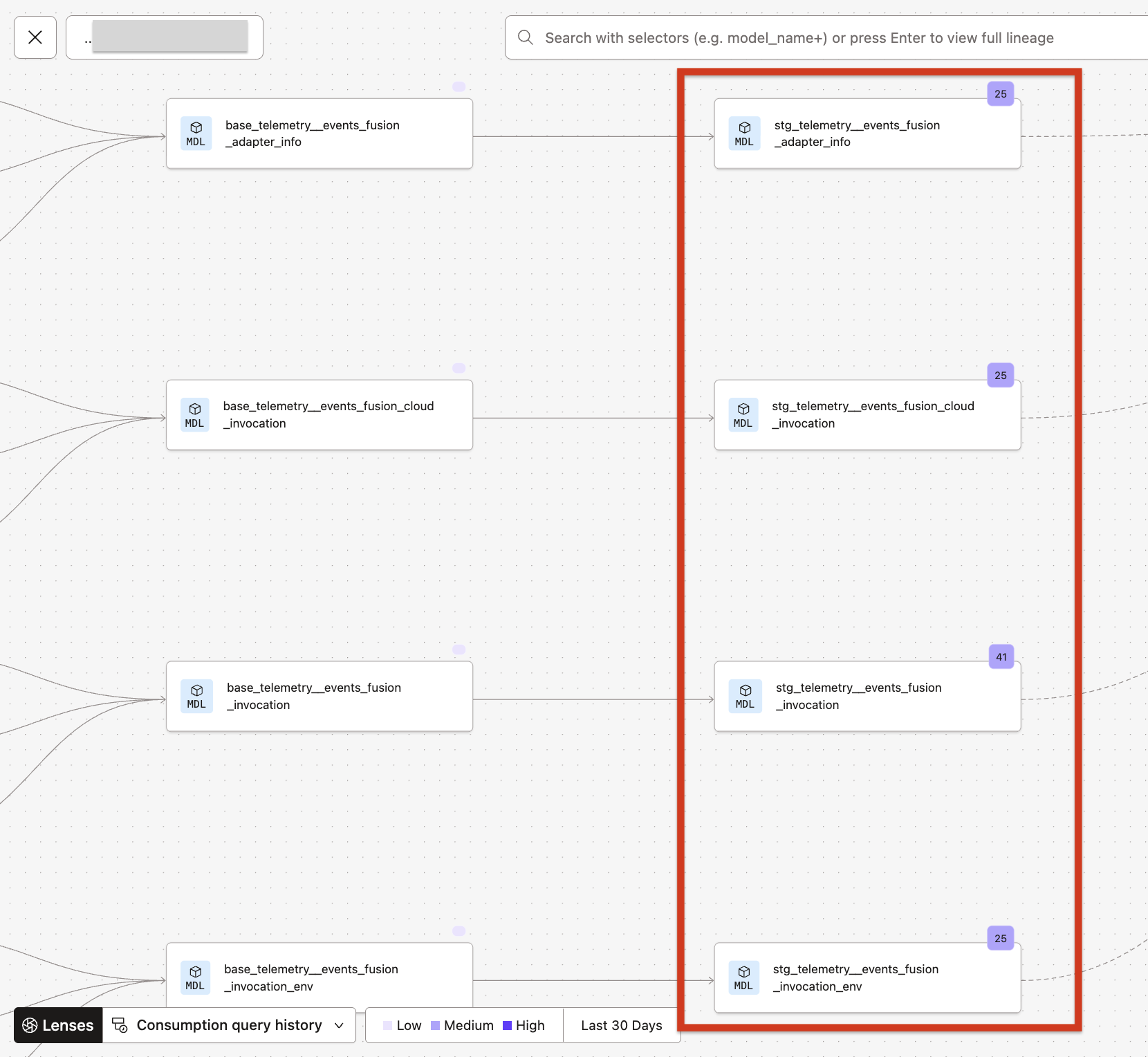 View model consumption queries in your lineage using the 'Lenses' feature. View model consumption queries in your lineage using the 'Lenses' feature.