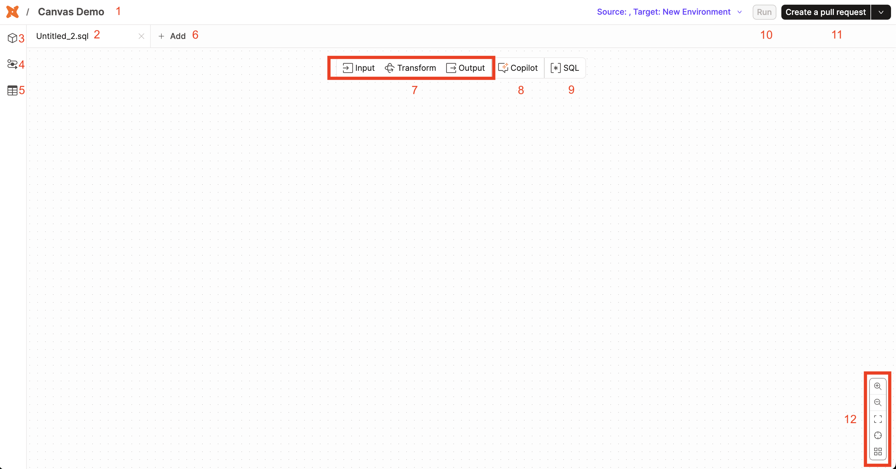 The Canvas workspace screen. The number of items is defined in this section. The Canvas workspace screen. The number of items is defined in this section.