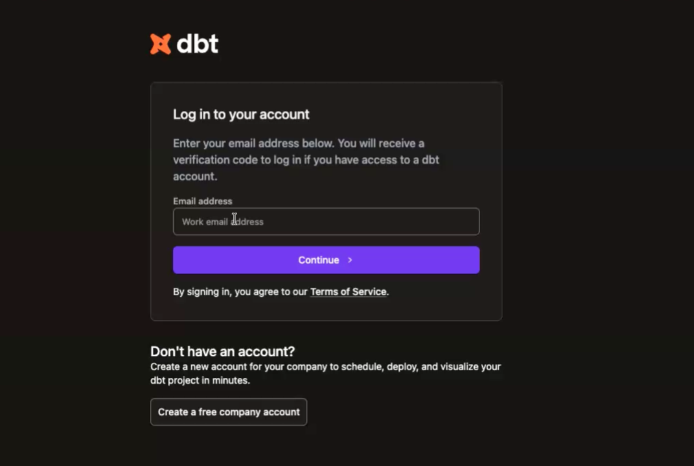 Login to dbt platform using the login.dbt.com page.
