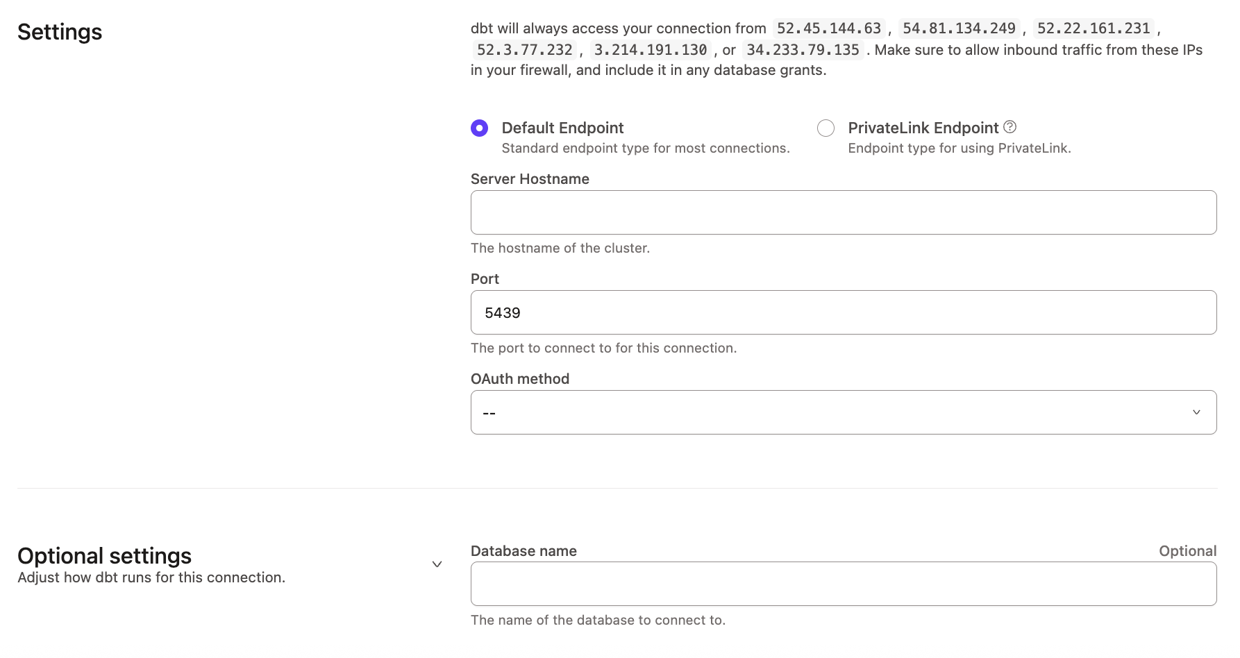 Configuring a Postgres connection