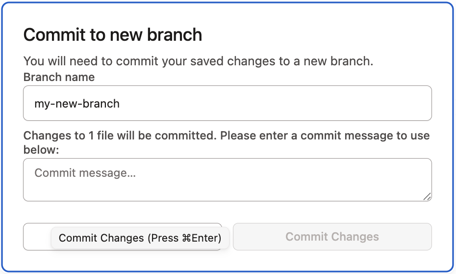 Create new branch window Create new branch window