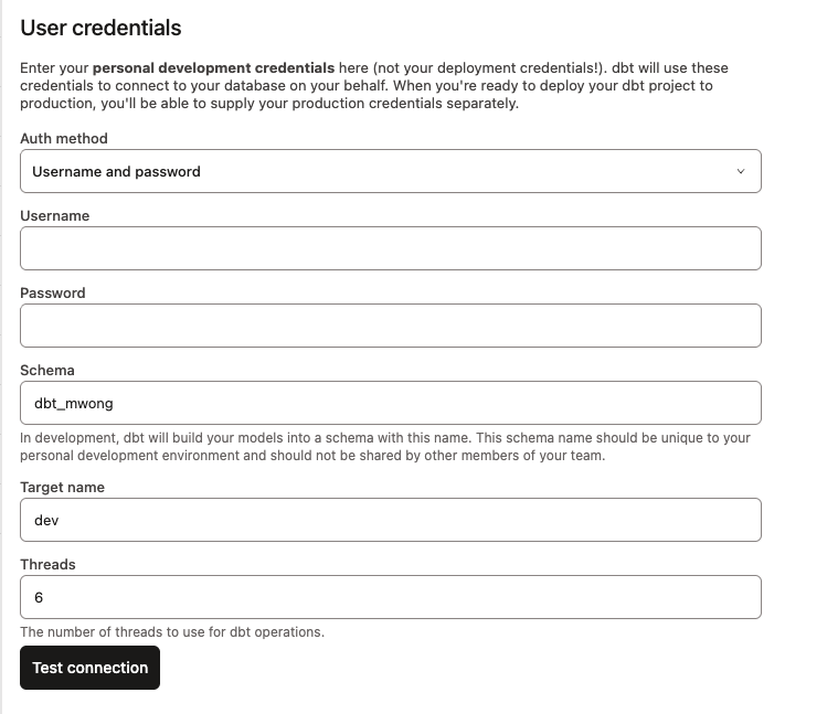 User credentials.