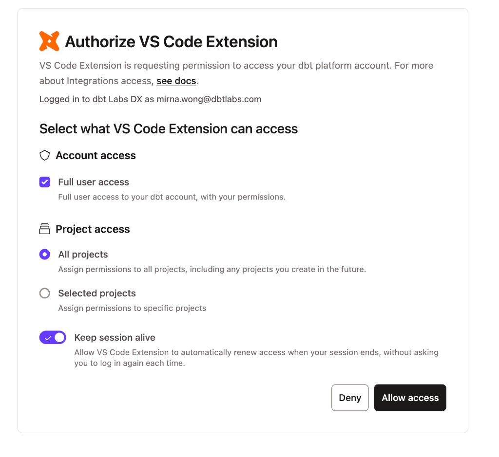The Authorize VS Code Extension consent screen. The Authorize VS Code Extension consent screen.