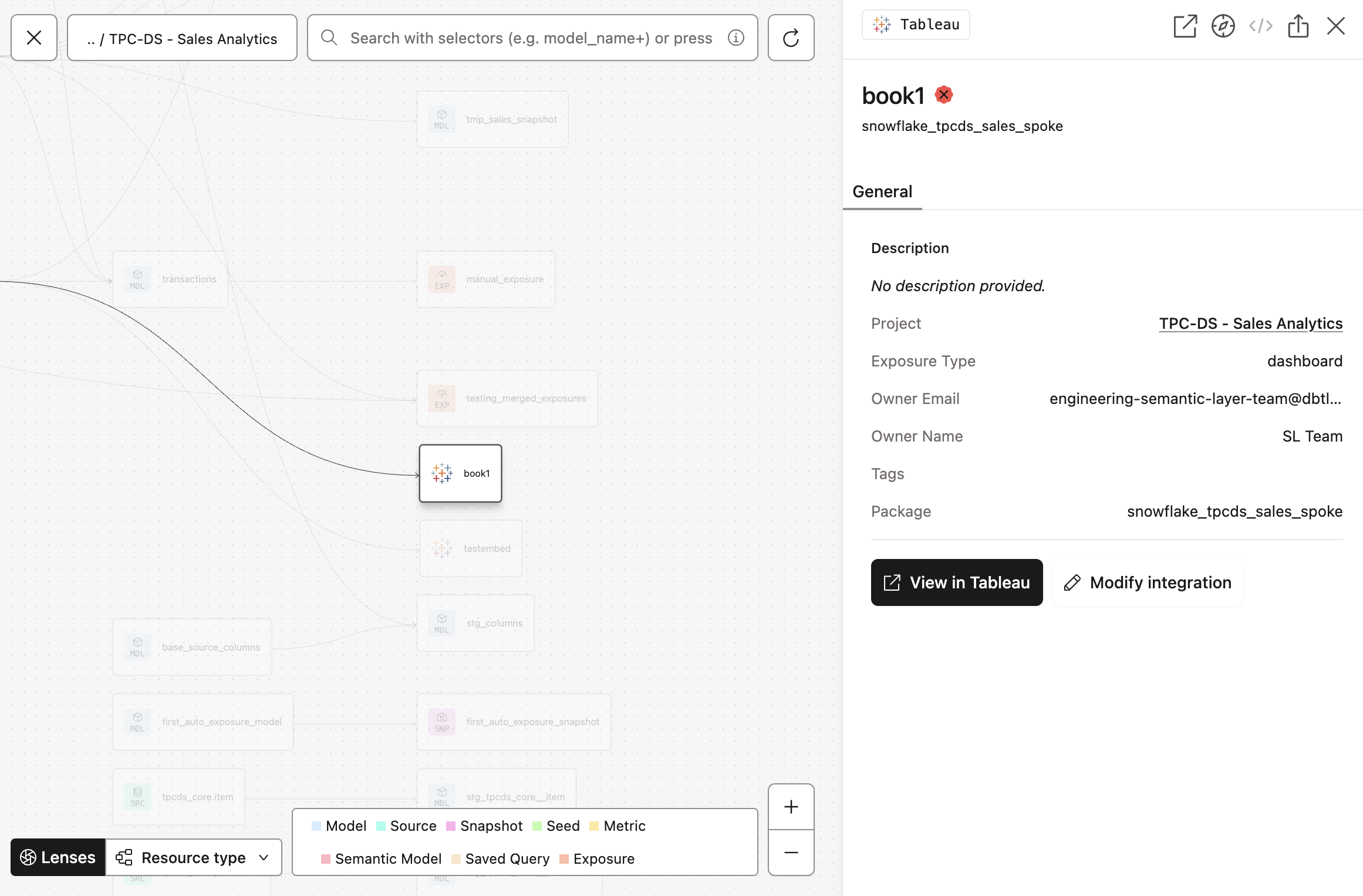 Example of downstream exposure details for Tableau. Example of downstream exposure details for Tableau.