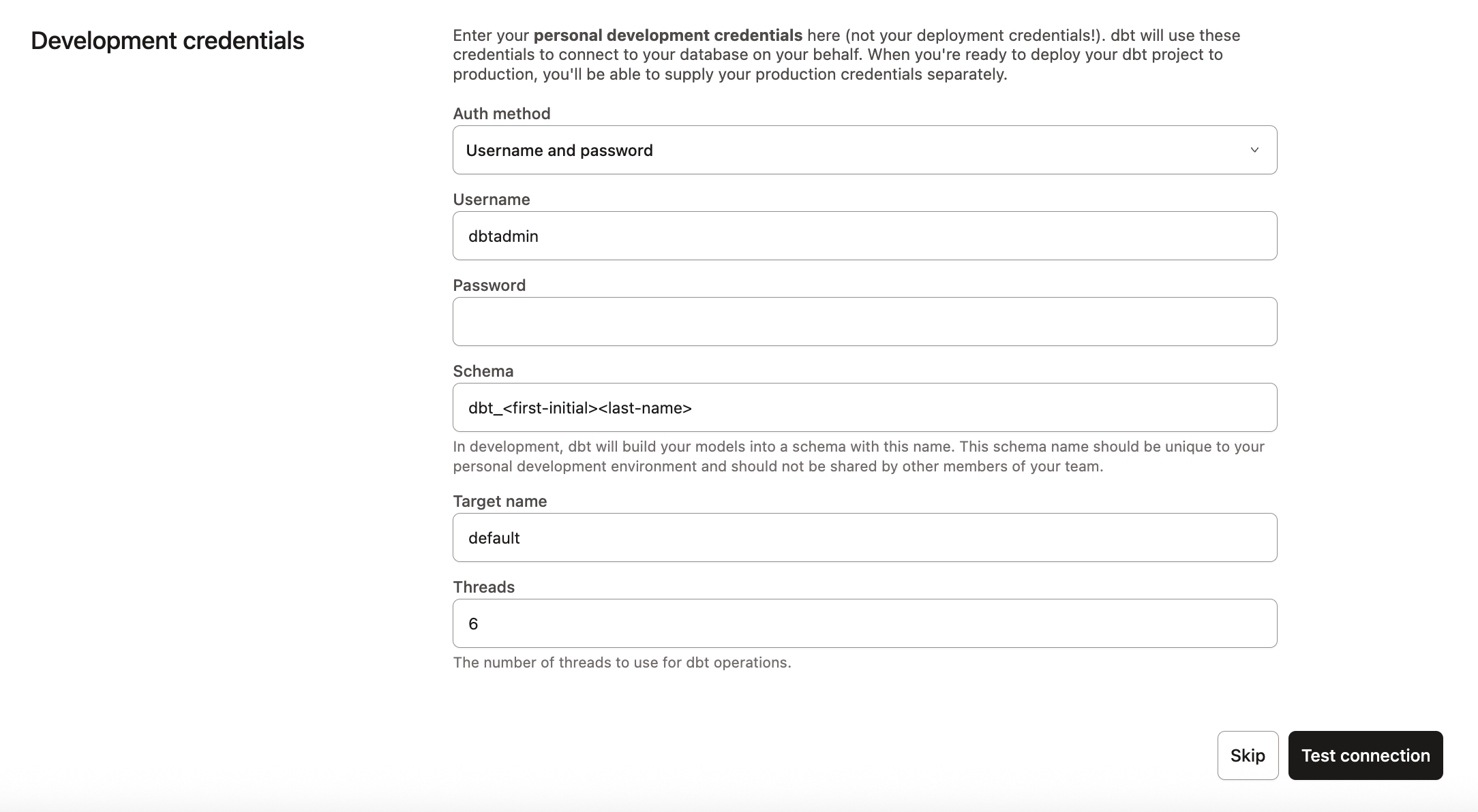 dbt - Redshift User credentials dbt - Redshift User credentials