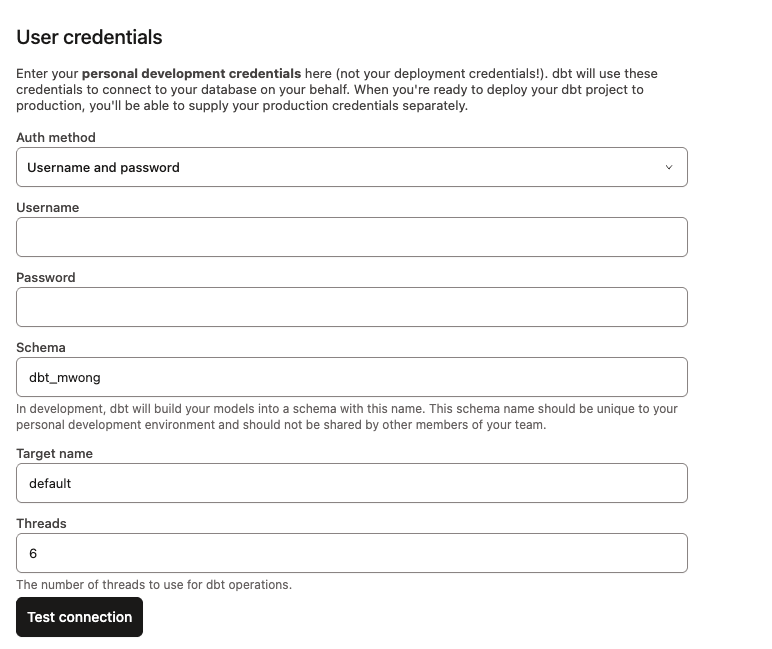 dbt - Snowflake User credentials dbt - Snowflake User credentials